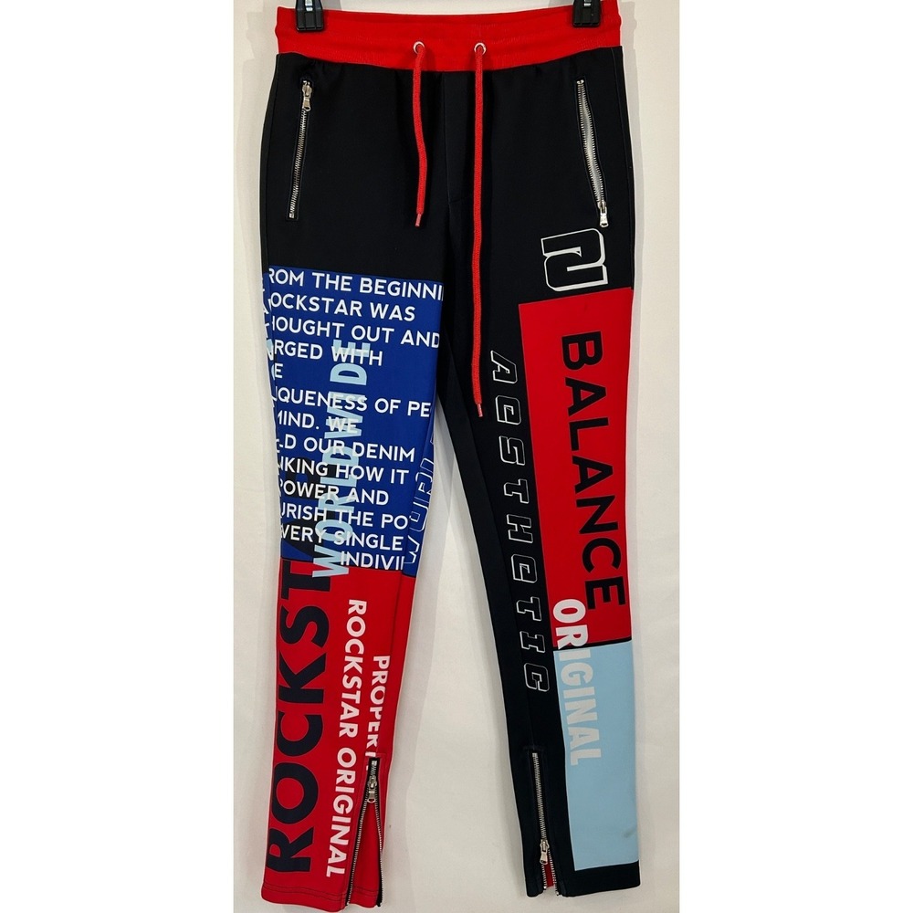 Rockstar Original Mens Sweatpants Size S Block Color  Image Drawstring Poly